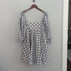 Storia Blue Gingham Babydoll Puff Dress Size Medium